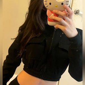 Black Cropped zip up with pockets